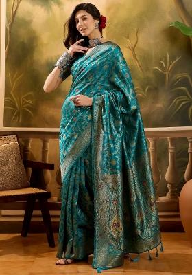Firozi Applique Banarasi Saree Set