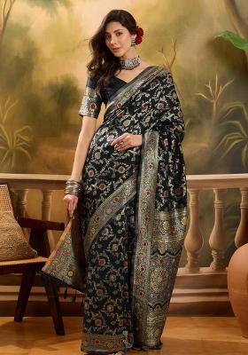 Black Applique Banarasi Saree Set