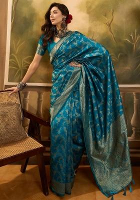 Firozi Applique Banarasi Saree Set