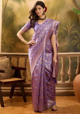 Lavender Applique Banarasi Saree Set