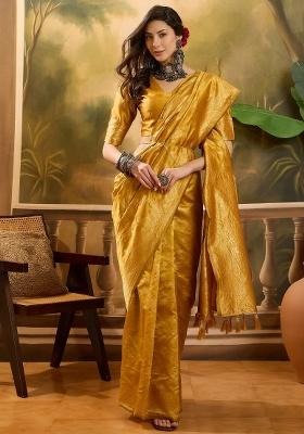 Golden Applique Banarasi Saree Set