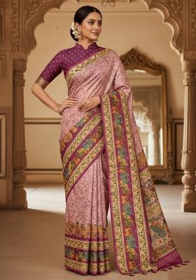 Multicolor Printed Silk Saree Set