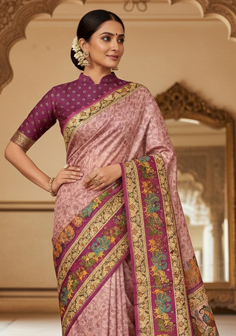 Multicolor Printed Silk Saree Set - Indya