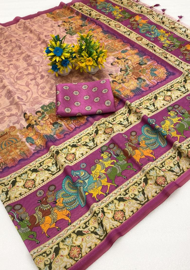 Multicolor Printed Silk Saree Set - Indya