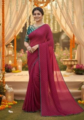 Pink Embroidered Georgette Saree Set
