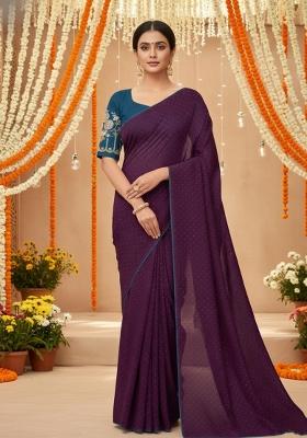 Wine Embroidered Georgette Saree Set