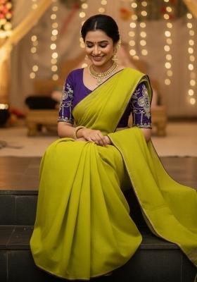Yellow Lemon Embroidered Georgette Saree Set
