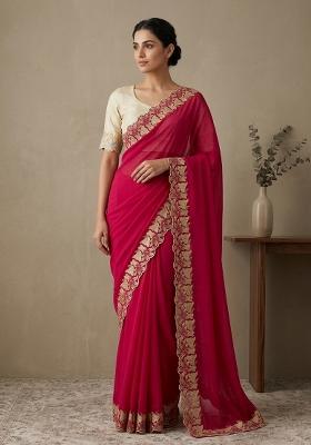 Pink Embroidered Georgette Saree Set
