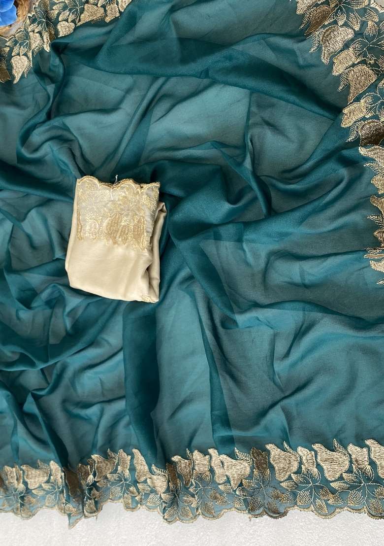 Rama Embroidered Georgette Saree Set - Indya