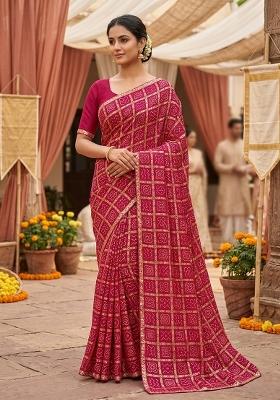 Multicolor Foil Work Silk Saree Set