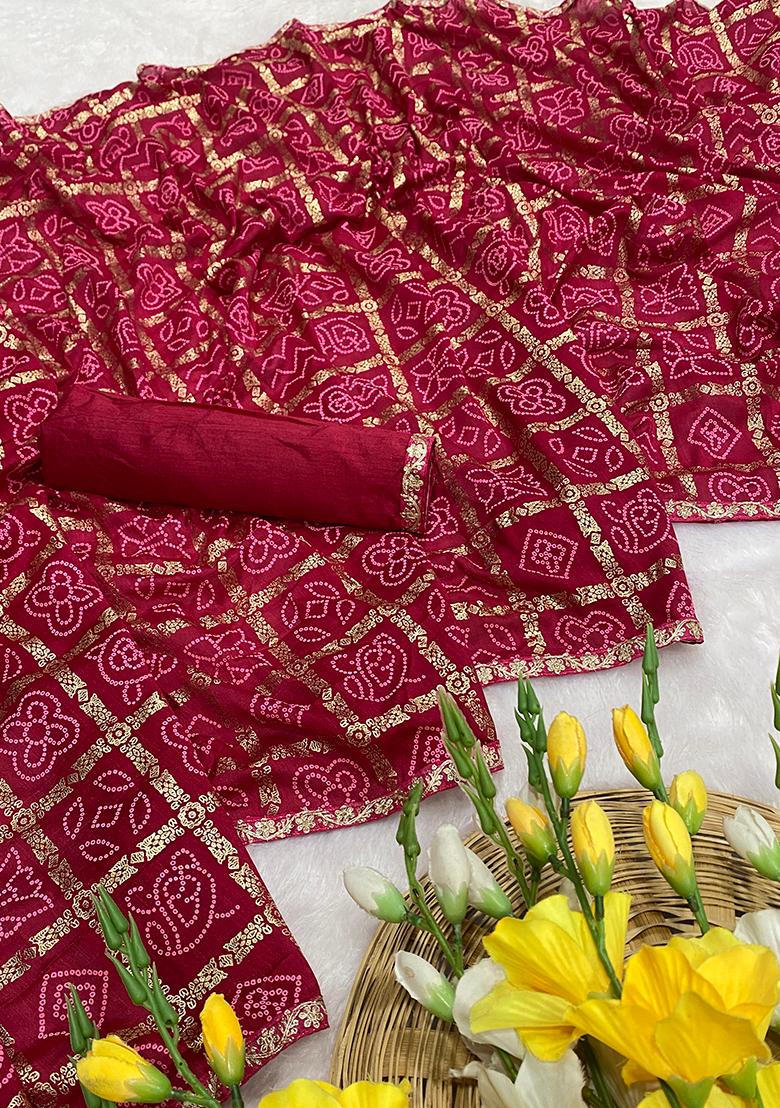 Multicolor Foil Work Silk Saree Set - Indya