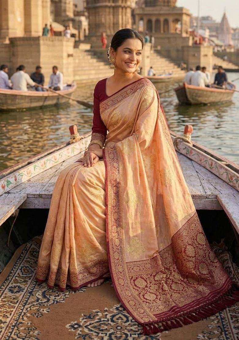 Chiku Tapela Dying Silk Saree Set - Indya