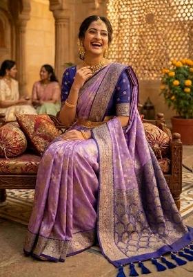 Lavender Tapela Dying Silk Saree Set
