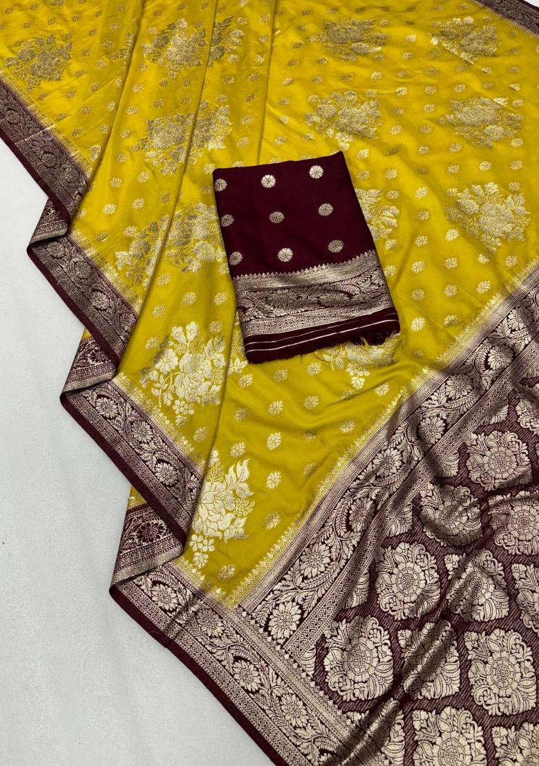 Yellow Tapela Dying Silk Saree Set - Indya