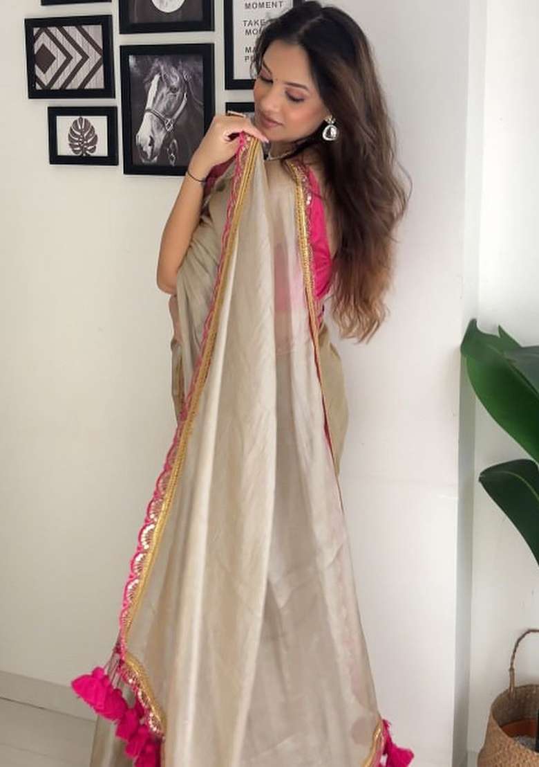 Chiku Embroidered Moss Chiffon Saree Set for Diwali and Festive Wear - Indya