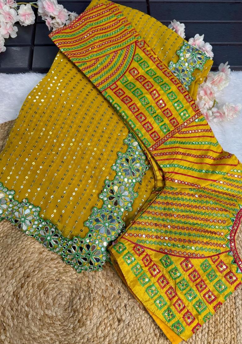 Multicolor Embroidered Georgette Saree Set - Indya
