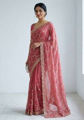 Gajari Nc Moss Saree Set with Embroidered for Diwali | Wedding & Festive Wear