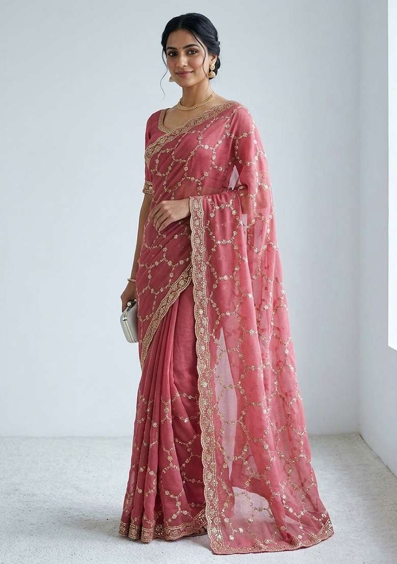 Gajari Nc Moss Saree Set with Embroidered for Diwali | Wedding & Festive Wear - Indya