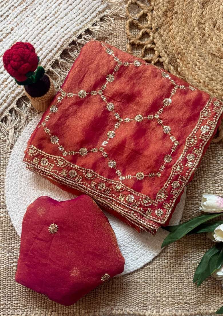 Gajari Nc Moss Saree Set with Embroidered for Diwali | Wedding & Festive Wear - Indya