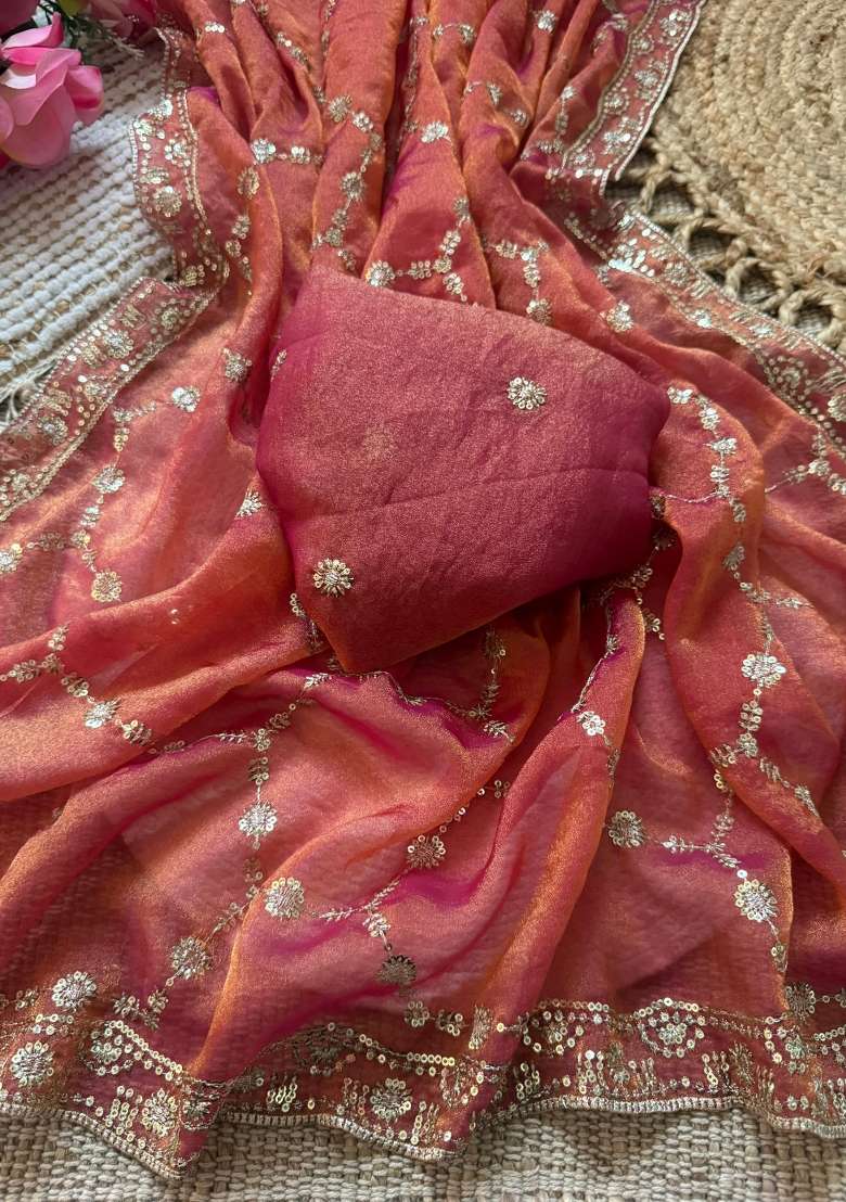Gajari Nc Moss Saree Set with Embroidered for Diwali | Wedding & Festive Wear - Indya