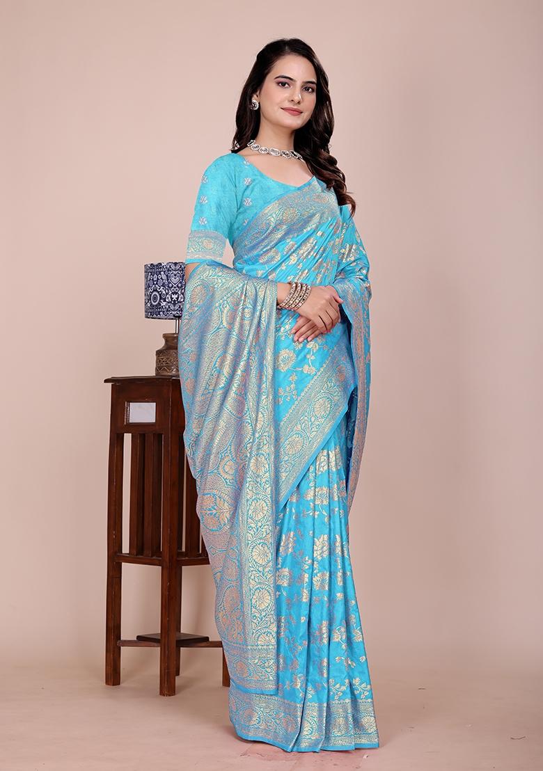 Firozi Tapela Dying Silk Saree Set - Indya