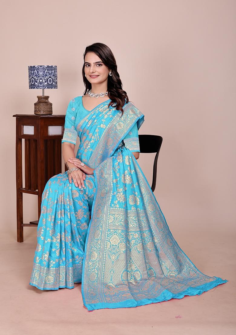 Firozi Tapela Dying Silk Saree Set - Indya