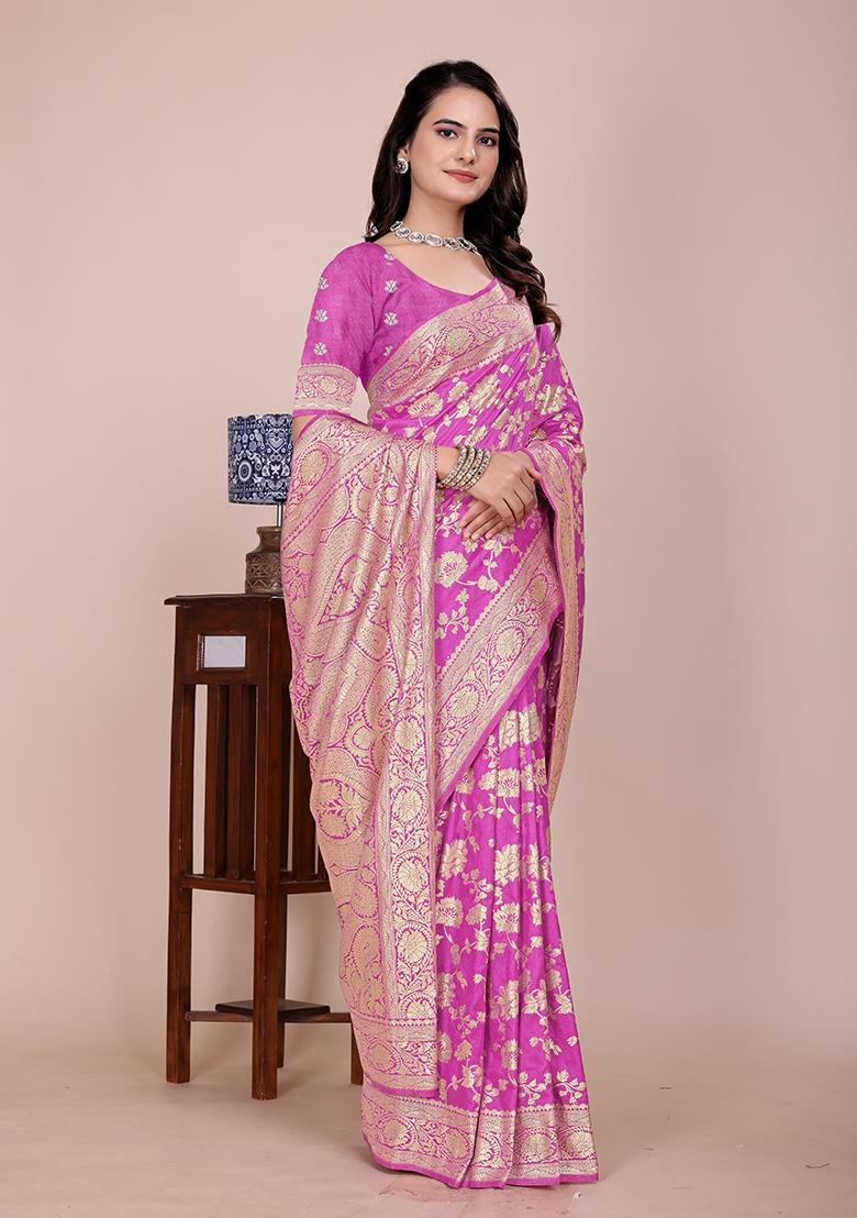 Magenta Tapela Dying Silk Saree Set - Indya