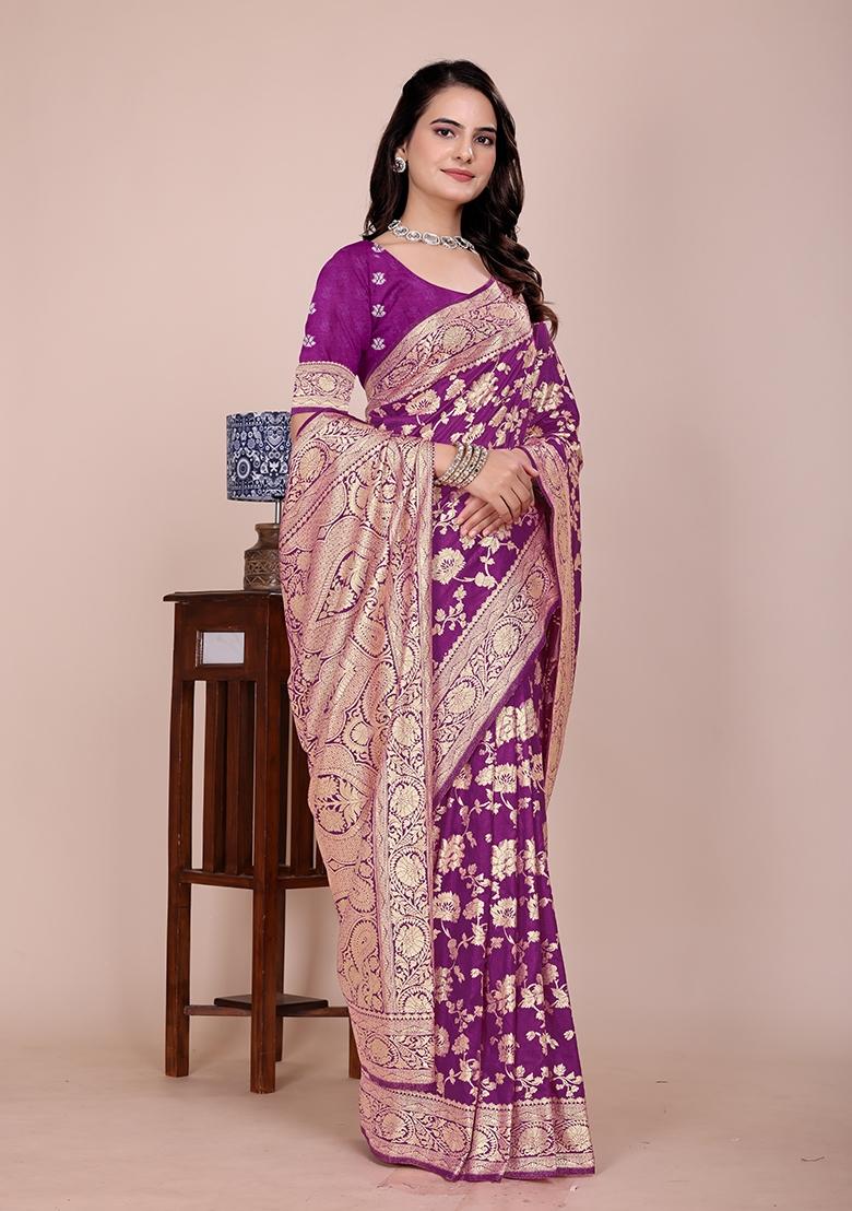 Wine Tapela Dying Silk Saree Set - Indya