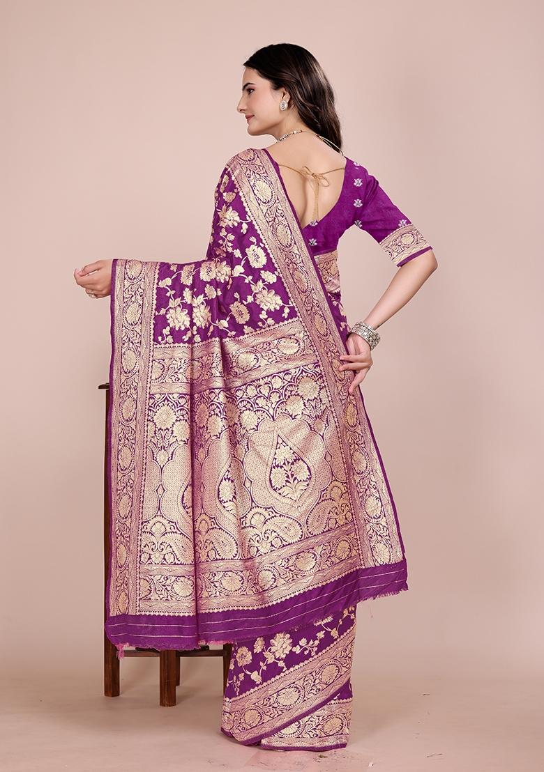 Wine Tapela Dying Silk Saree Set - Indya