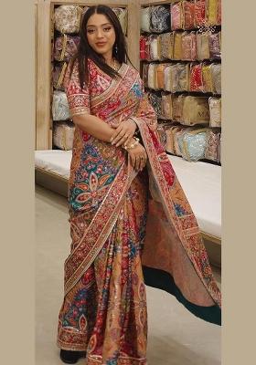 Multicolor Printed Silk Saree Set