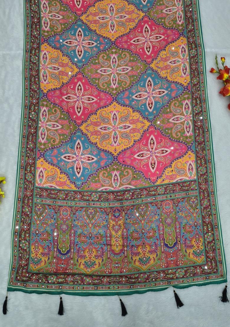 Multicolor Printed Silk Saree Set - Indya