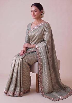 Mint Green Embroidered Silk Saree Set