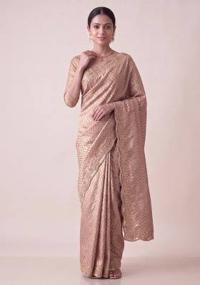 Olive Green Embroidered Silk Saree Set