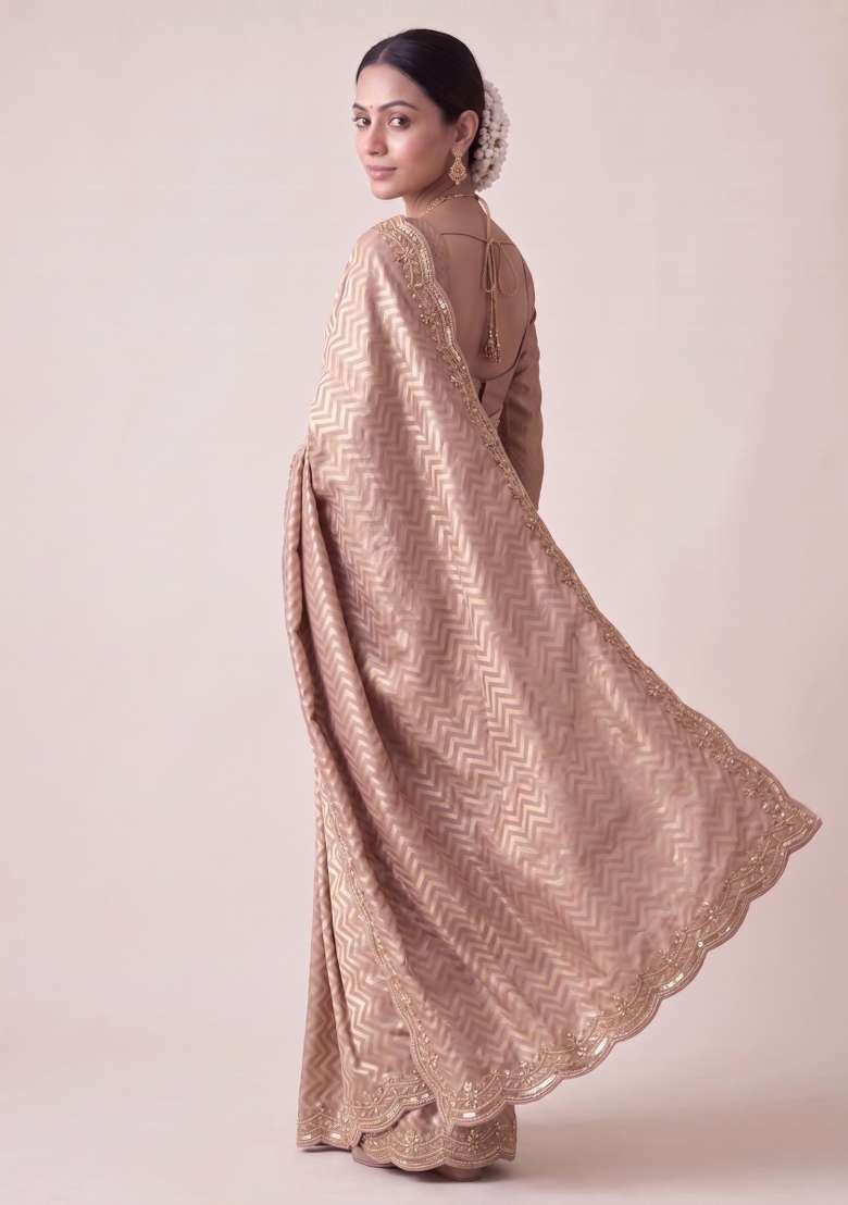 Olive Green Embroidered Silk Saree Set - Indya