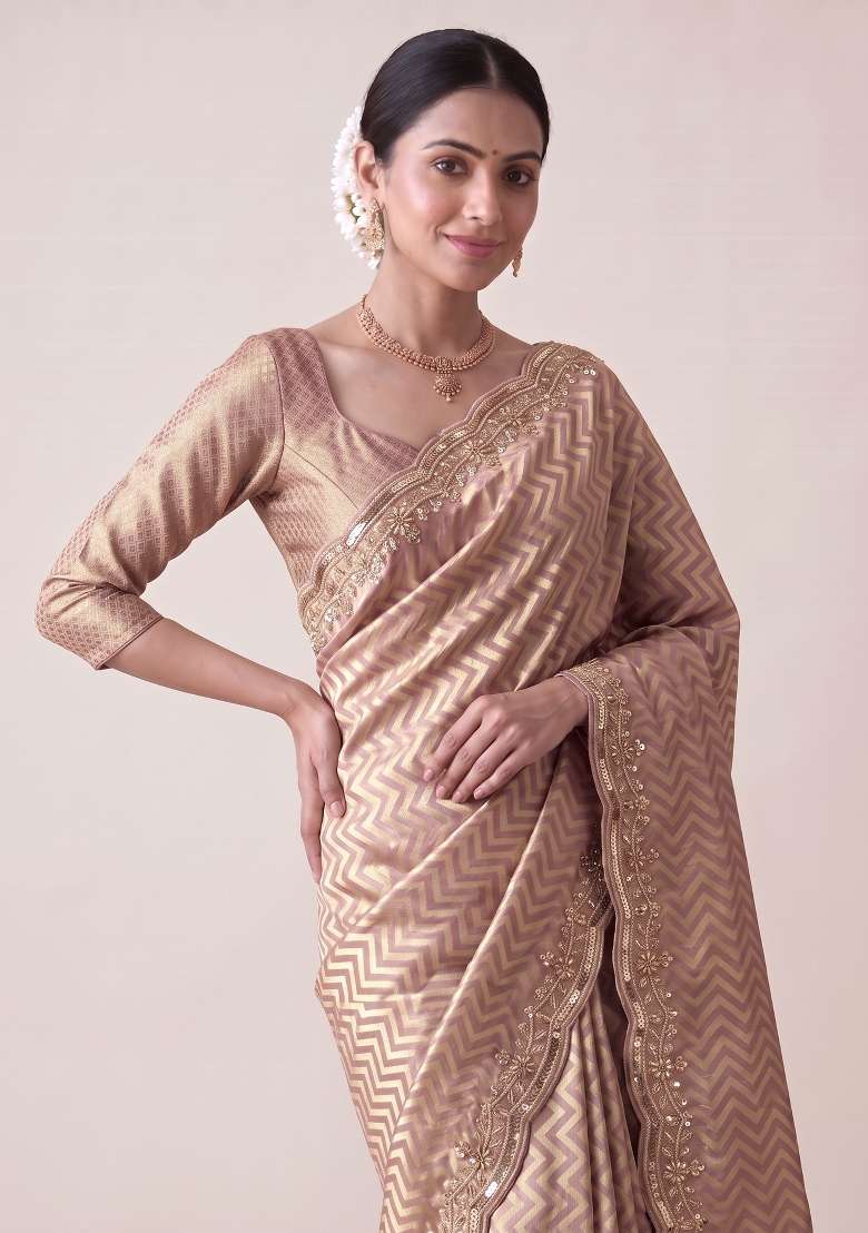 Olive Green Embroidered Silk Saree Set - Indya