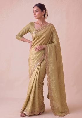 Moss Green Embroidered Silk Saree Set