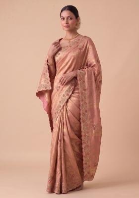 Olive Green Embroidered Silk Saree Set