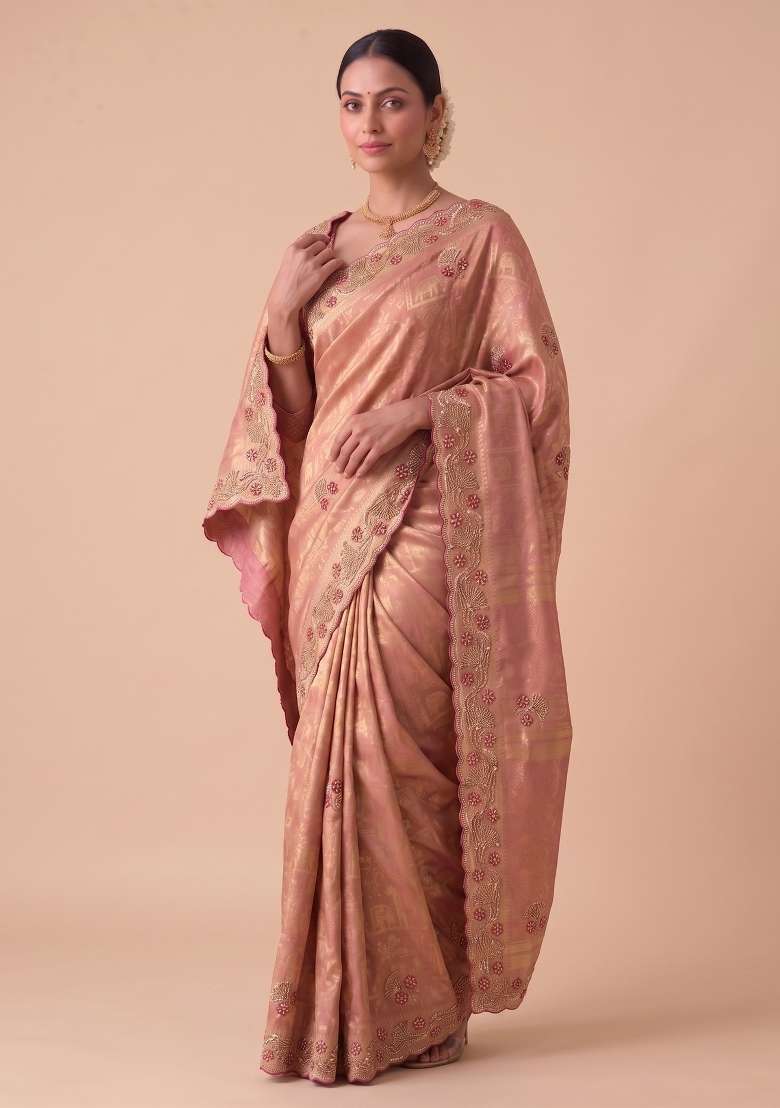Olive Green Embroidered Silk Saree Set - Indya