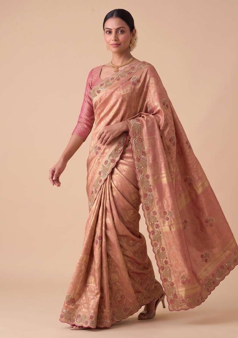 Olive Green Embroidered Silk Saree Set - Indya