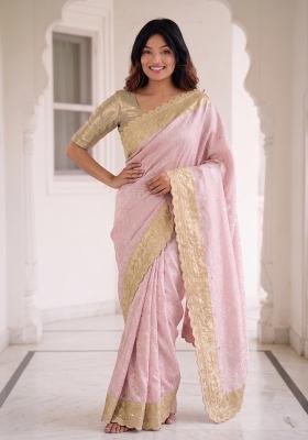 Baby Pink Embroidered Silk Saree Set