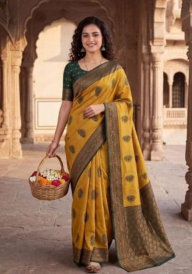 Mustard Weaving Design Silk Saree Set