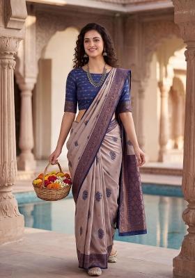 Light Purple Weaving Design Silk Saree Set