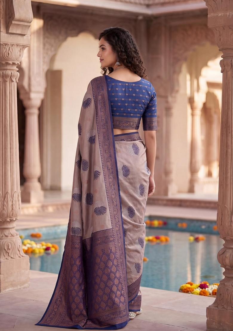 Light Purple Weaving Design Silk Saree Set - Indya