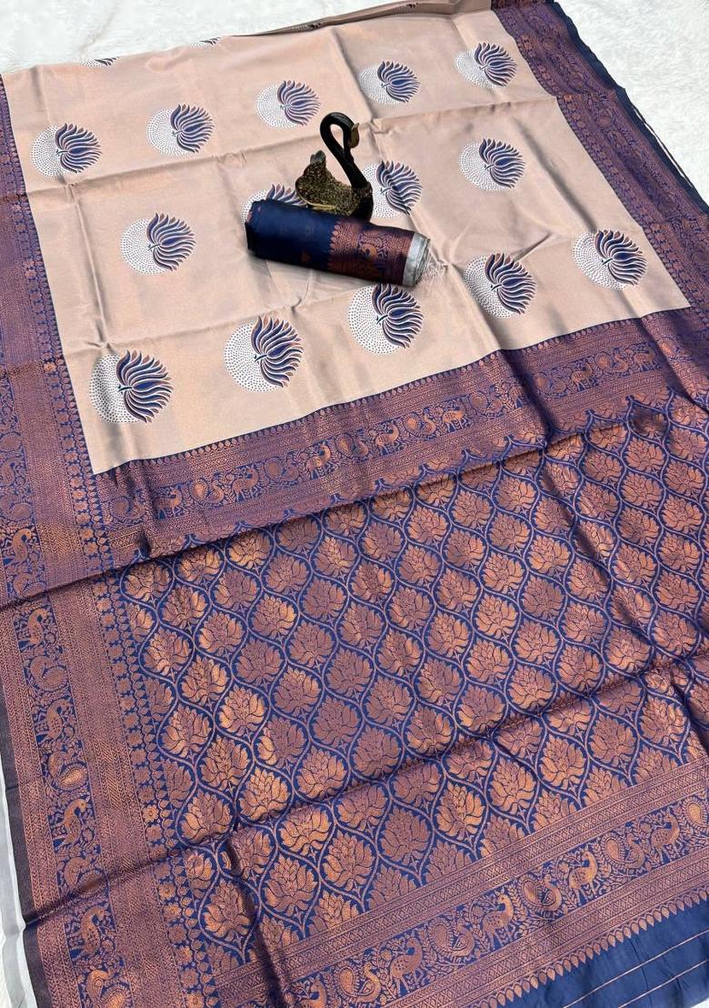 Light Purple Weaving Design Silk Saree Set - Indya
