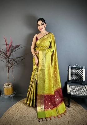 Light Green Zari Woven Silk Saree Set