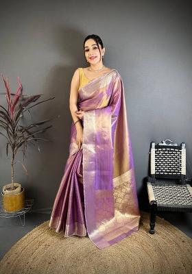 Purple Zari Woven Silk Saree Set