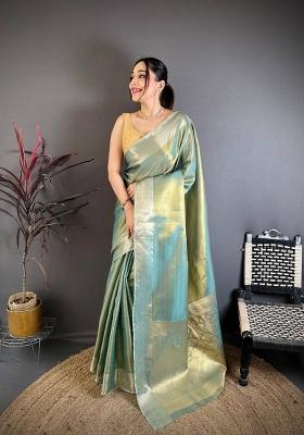 Light Blue Zari Woven Silk Saree Set