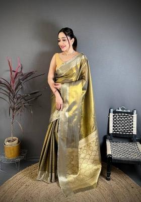 Brown Zari Woven Silk Saree Set