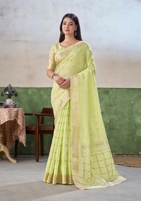 Light Green Zari Woven Cotton Saree Set