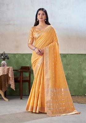 Mustard Zari Woven Cotton Saree Set